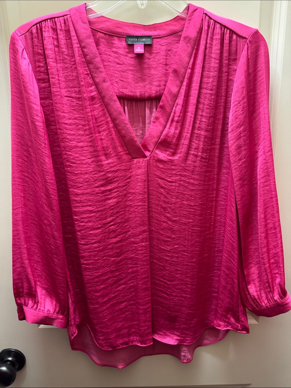Vince Camuto Hot Pink V-Neck 3/4 Sleeve Blouse